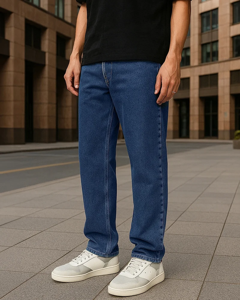 bewakoof Men's Blue Washed Slim Straight Fit Stretchable Mid-Rise Jeans